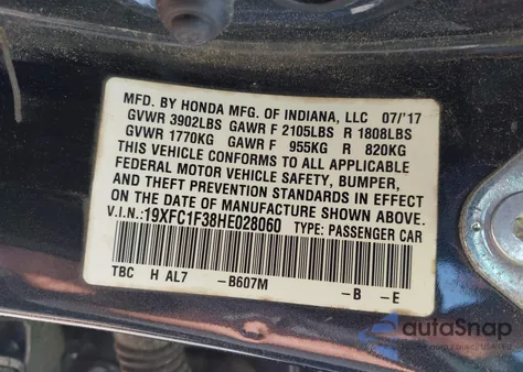 2017 Honda Civic Ex-T from USA, damaged, VIN 19XFC1F38HE028060